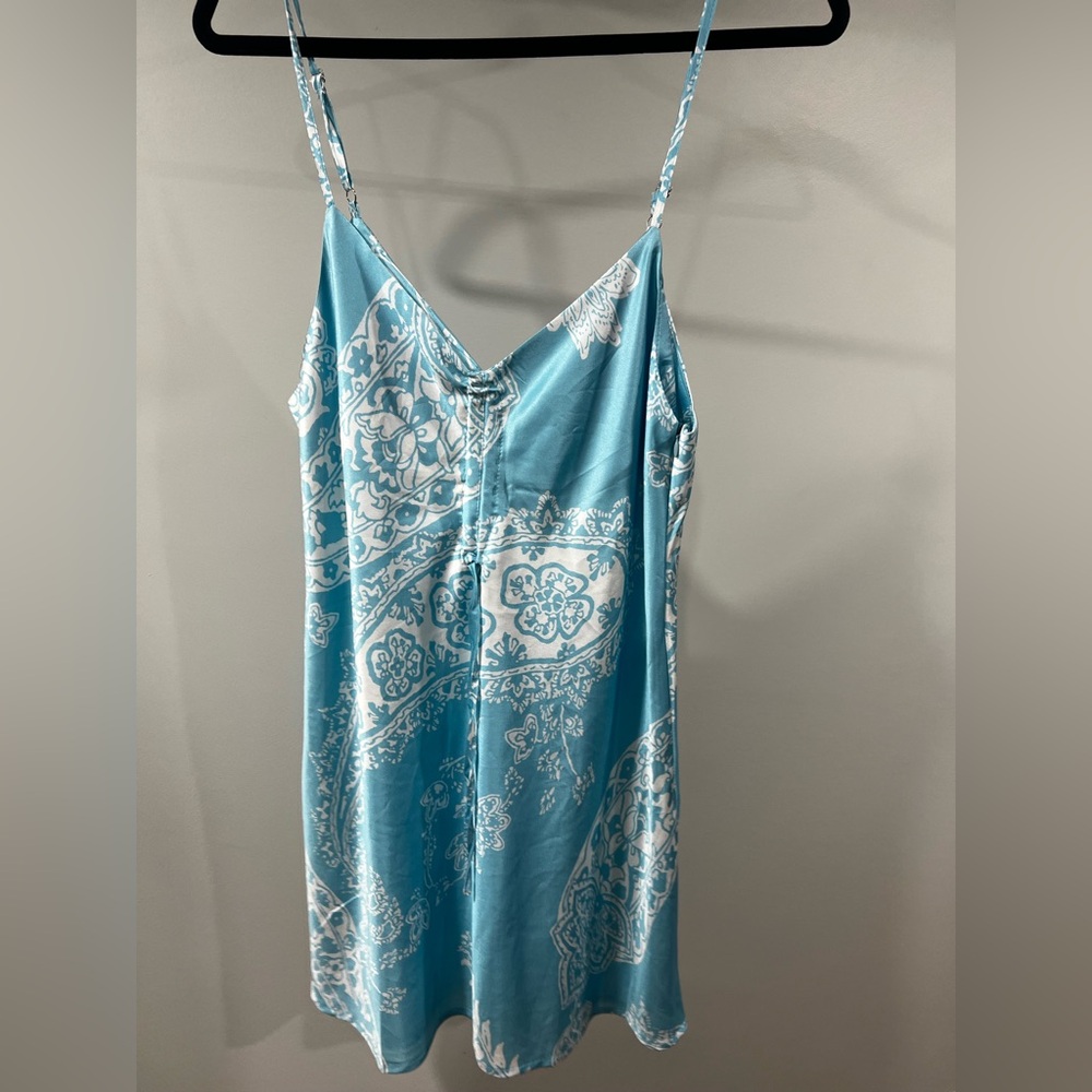 Blue and White Women's Silk Mini Paisley Dress Size Medium